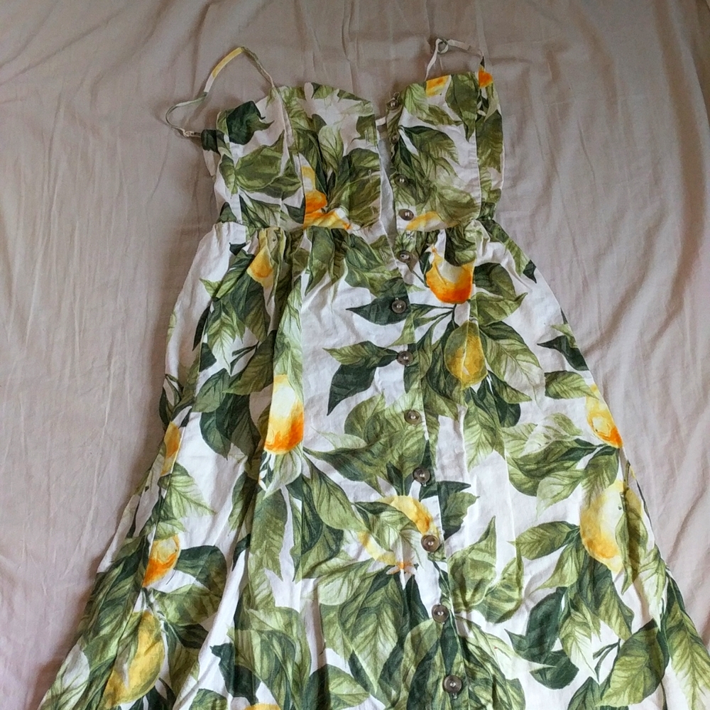 Lemon print button up dress